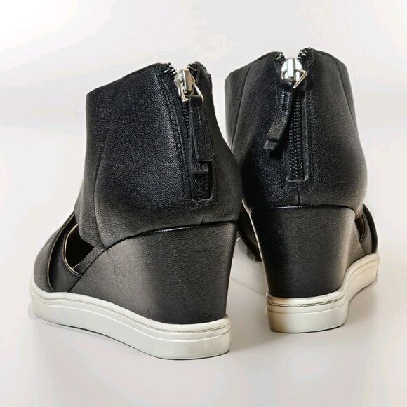 Linea Paolo Faith Wedge 8M Leather Sneaker Boot Women's Black Classic Chic - Picture 6 of 9